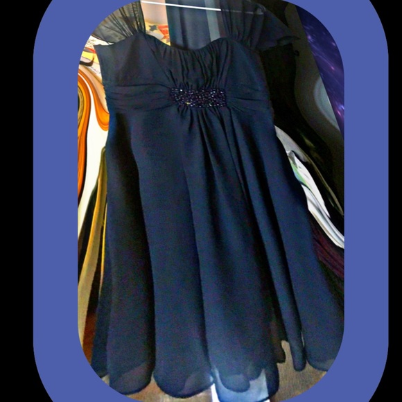 Evening Gown Navy Midi Sequins beads in front Dusk Collection by Sheila … - Picture 5 of 16